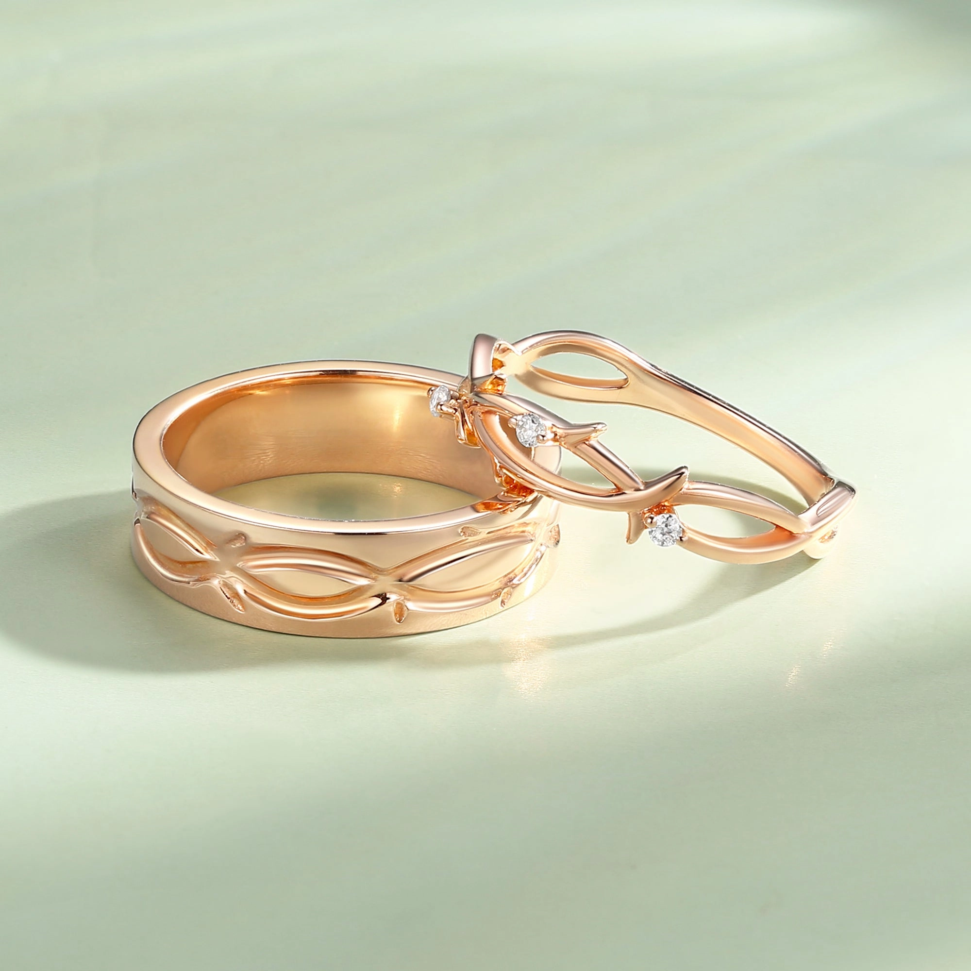 Minimalism Twig Moissanite Couple Ring Set 2pcs - Vein Birthday Surprise