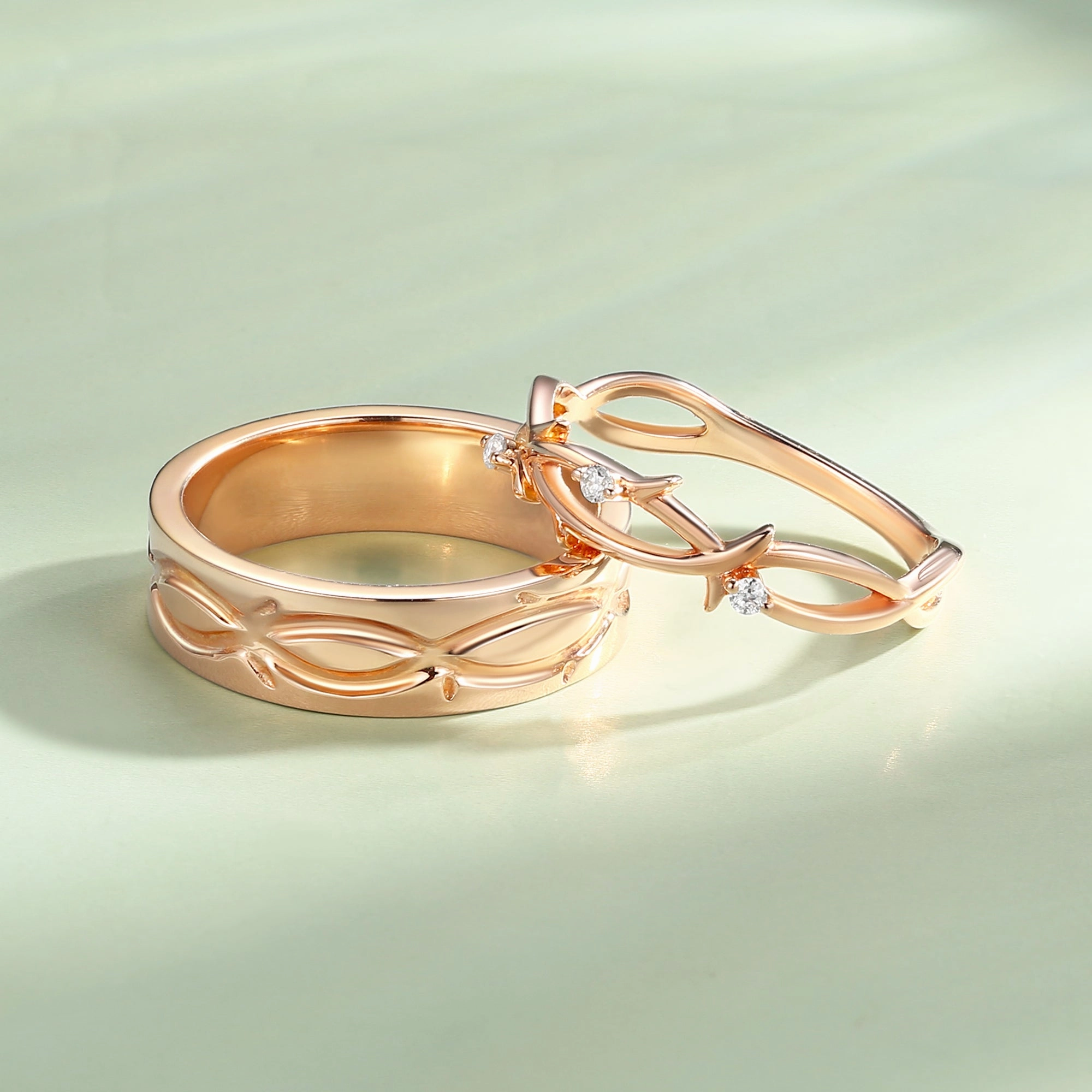 Minimalism Twig Moissanite Couple Ring Set 2pcs - Vein Casual Elegance Unique Craftwork