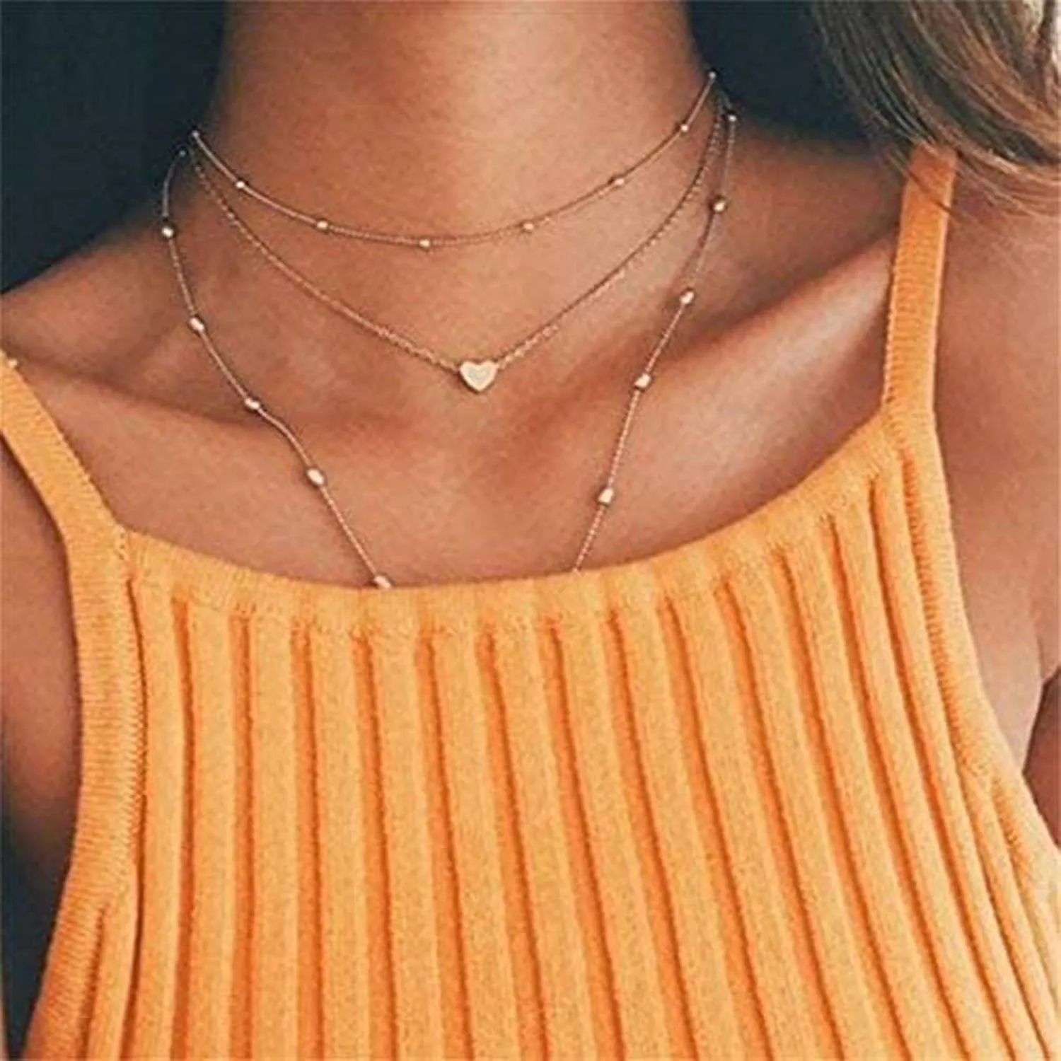 Minimalist Design Necklace Multi-Layered Dreat Charming Idea Trendy Women's Necklaces (Gold, One Size)