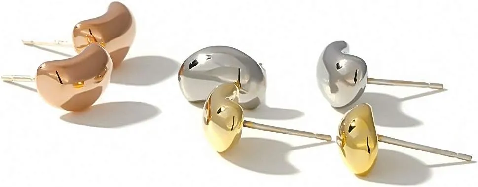 Minimalist Korean Geometric Stud Earrings Metal Lucky Bean Copper Earrings