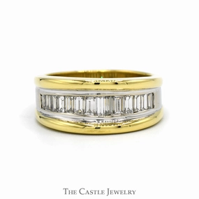 Signature Gift Two Toned Men's 1.25cttw Baguette Cut Diamond Band i n 18k Yellow & White Gold