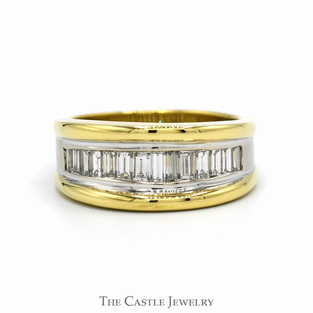 Signature Gift Two Toned Men's 1.25cttw Baguette Cut Diamond Band i n 18k Yellow & White Gold