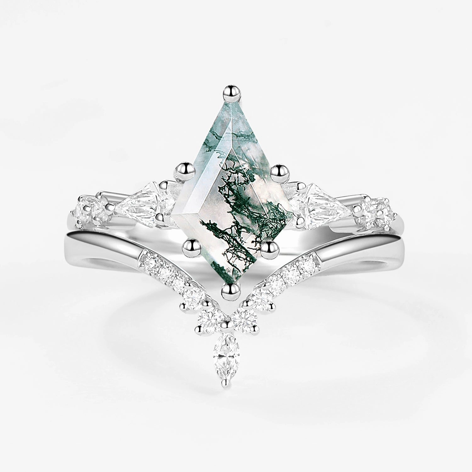 Black Rutilated Quartz Three Kite Stone Engagement Ring Sets 2pcs Precious Gem Casual Elegance