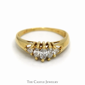 Marquise 3 Diamond Ring with Trillion Accents in 14K Yellow Gold Contemporary Trinket Light Duty