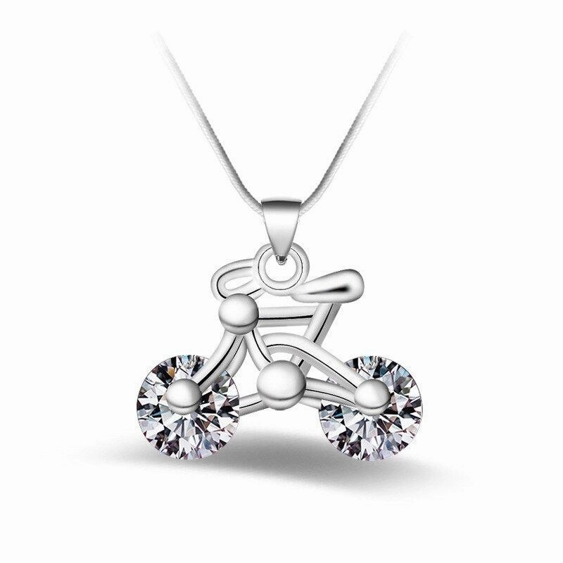 Local Accessory Value Design Cycolinks 925 sterling silver & Cubic Zirconia Bicycle Pendant Necklace