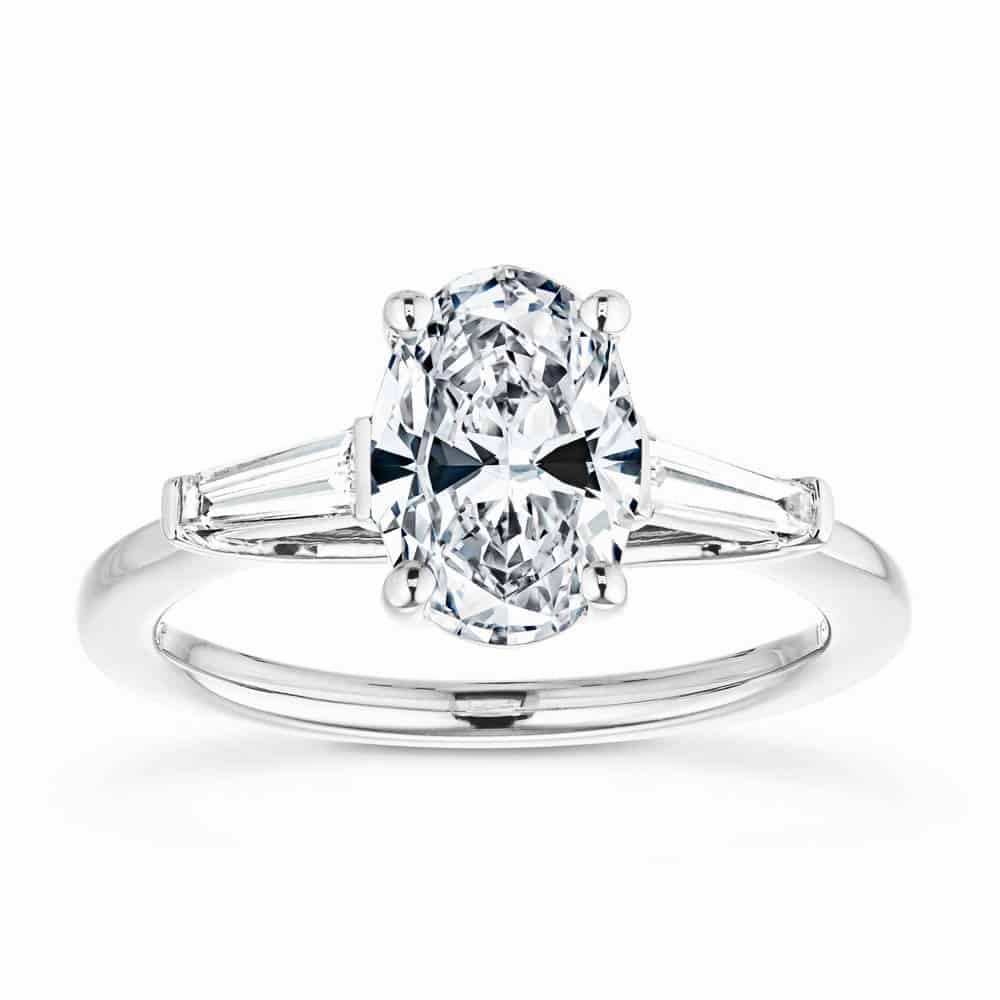 Classic Proportion Carma Lab Grown Diamond Tapered Baguette Sides Three Stone Engagement Ring