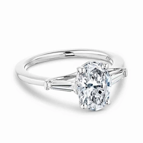 Customizable item Metallic Sheen Carma Lab Grown Diamond Tapered Baguette Sides Three Stone Engagement Ring
