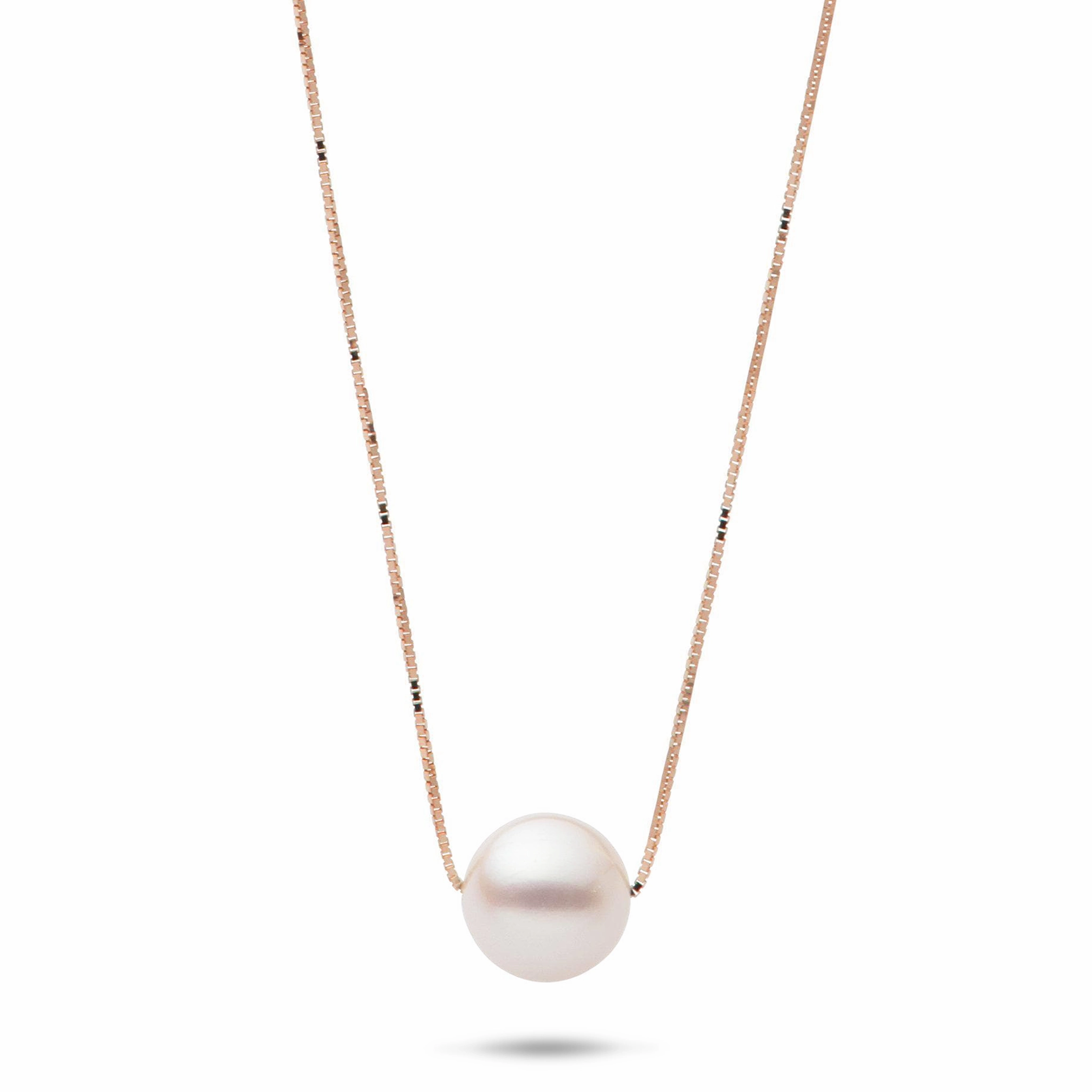 16-18" Adjustable Akoya White Pearl Necklace in Rose Gold - 8mm Exclusive Style
