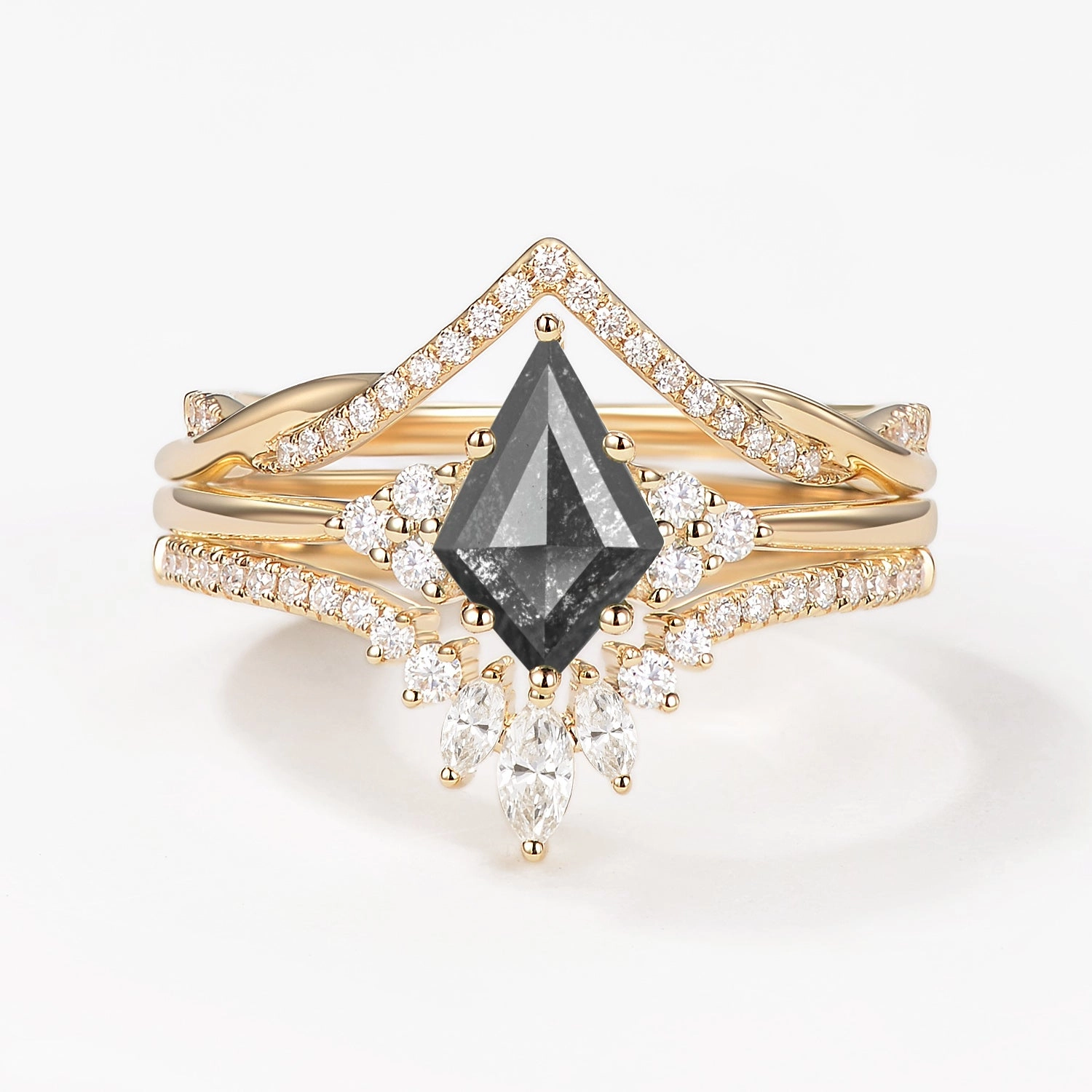 Party Moment Kite Cut Salt and Pepper Diamonds Infinity Ring Set 3pcs