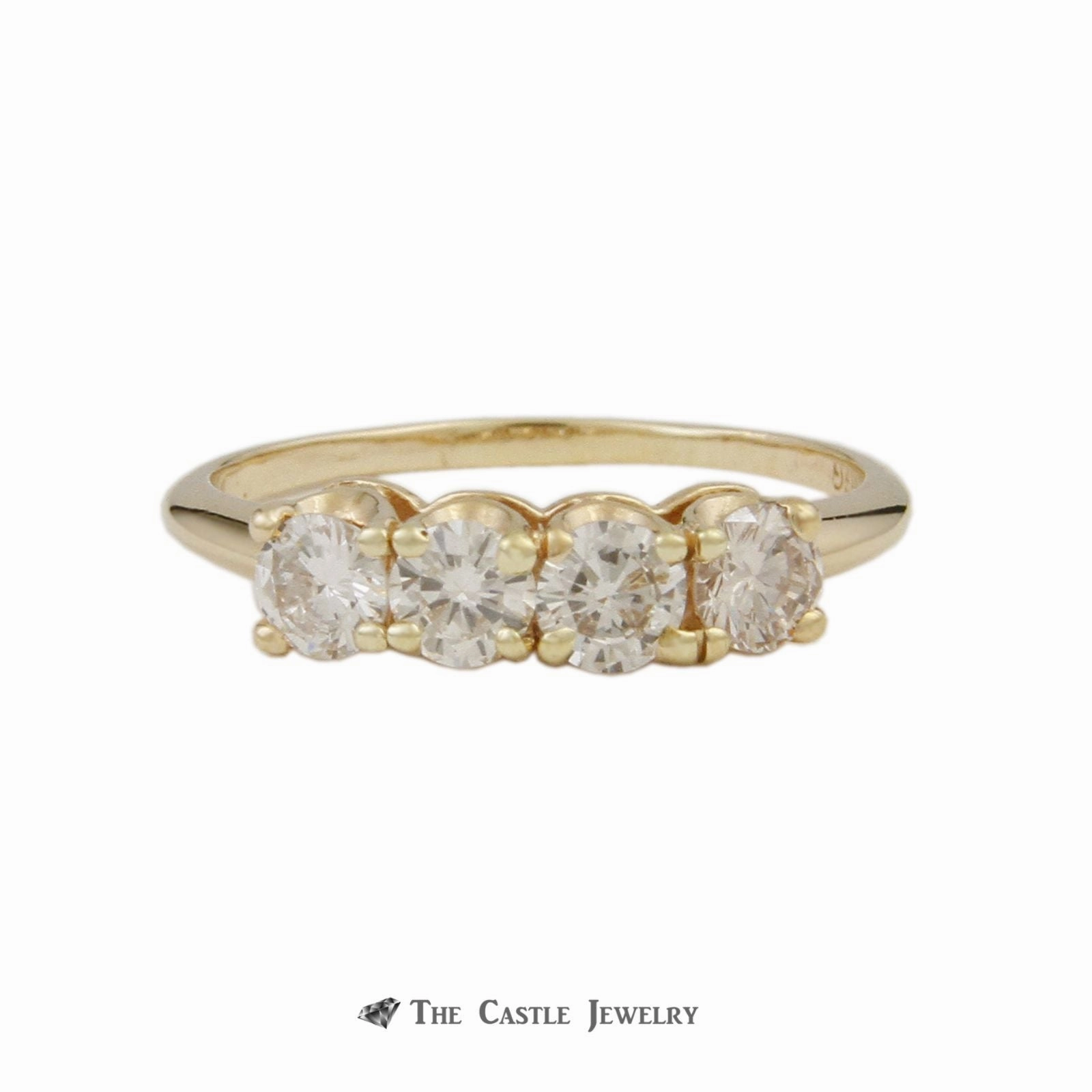 Prong Set 1cttw Round Brilliant Cut Diamond Wedding Band with 4 Diamonds in 14k Yellow Gold Beautiful Style