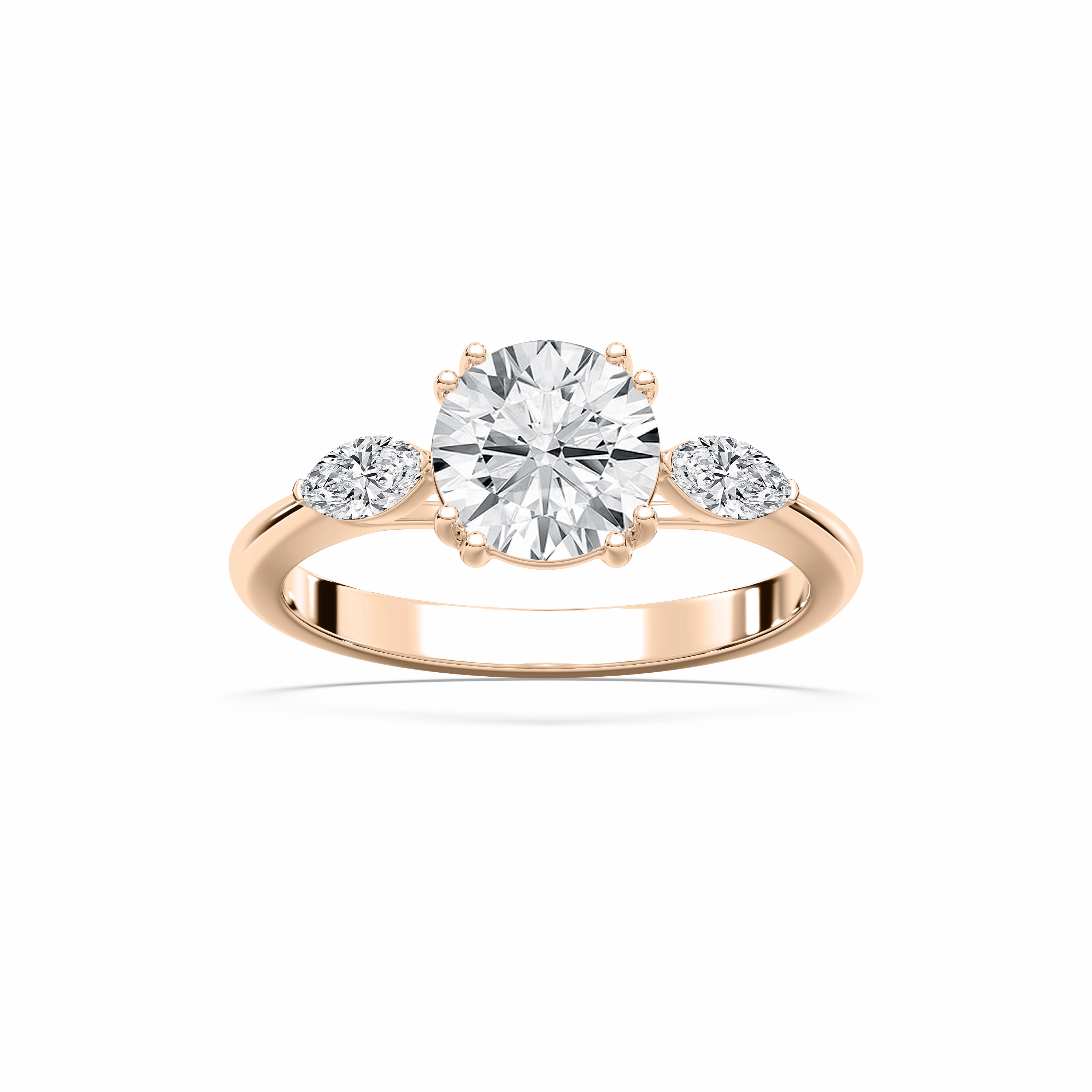 Mirha Round Lab Grown Diamond with Marquise Sides Three Stone Engagement Ring Artistic Adornment Stylish Creation