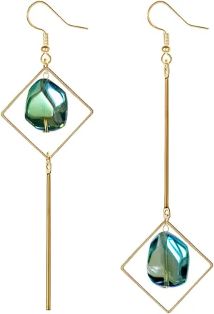 Mismatch Asymmetry Colorful Glass Drop Dangle Earrings-Simplicity Fashion Geometric Abstract Earrings for Women