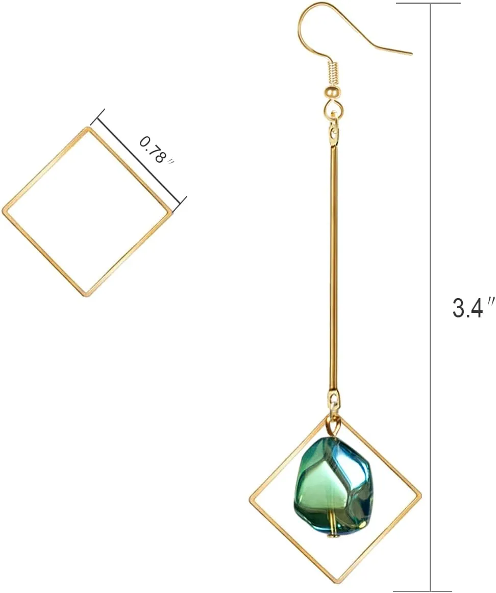 Mismatch Asymmetry Colorful Glass Drop Dangle Earrings-Simplicity Fashion Geometric Abstract Earrings for Women