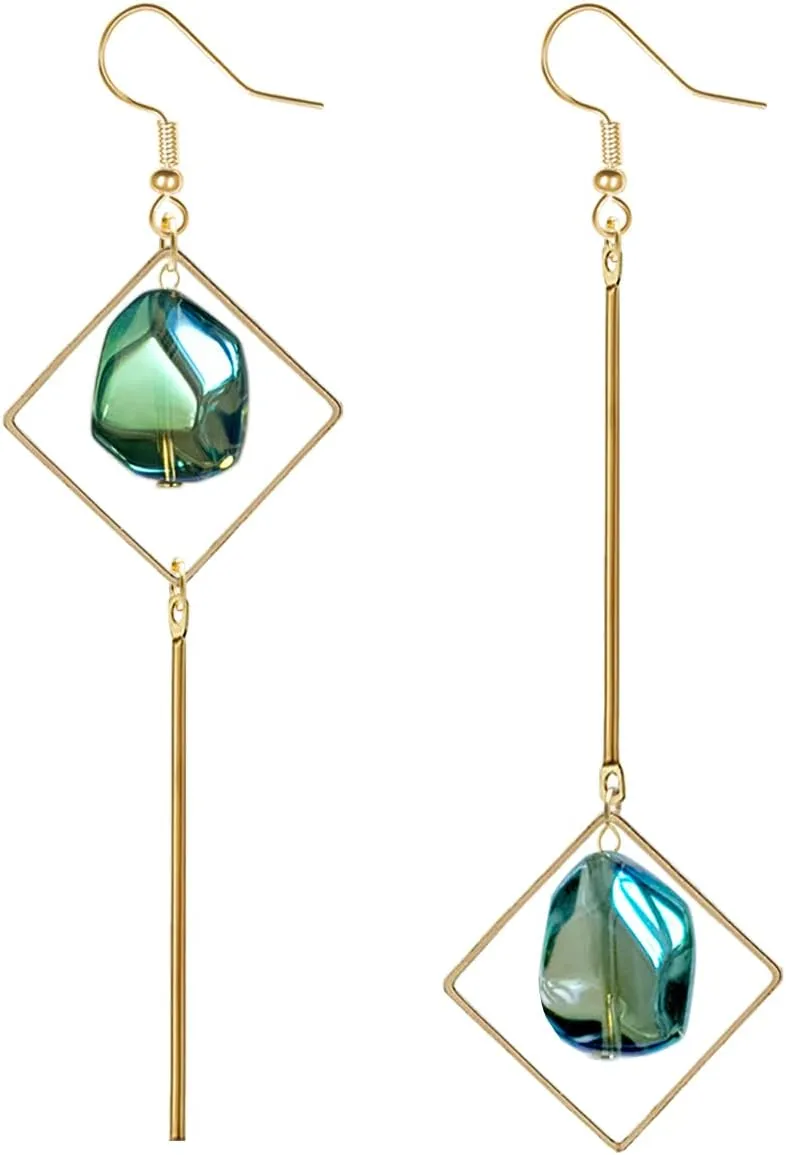 Mismatch Asymmetry Colorful Glass Drop Dangle Earrings-Simplicity Fashion Geometric Abstract Earrings for Women