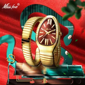 MISSFOX Women&#39;s Watches Snake Shape Luxury Wrist Watch For Women Steel Unique Gold Quartz Ladies Watch Clock Relogio Feminino