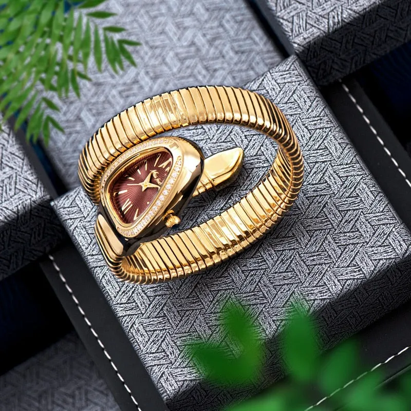 MISSFOX Women&#39;s Watches Snake Shape Luxury Wrist Watch For Women Steel Unique Gold Quartz Ladies Watch Clock Relogio Feminino