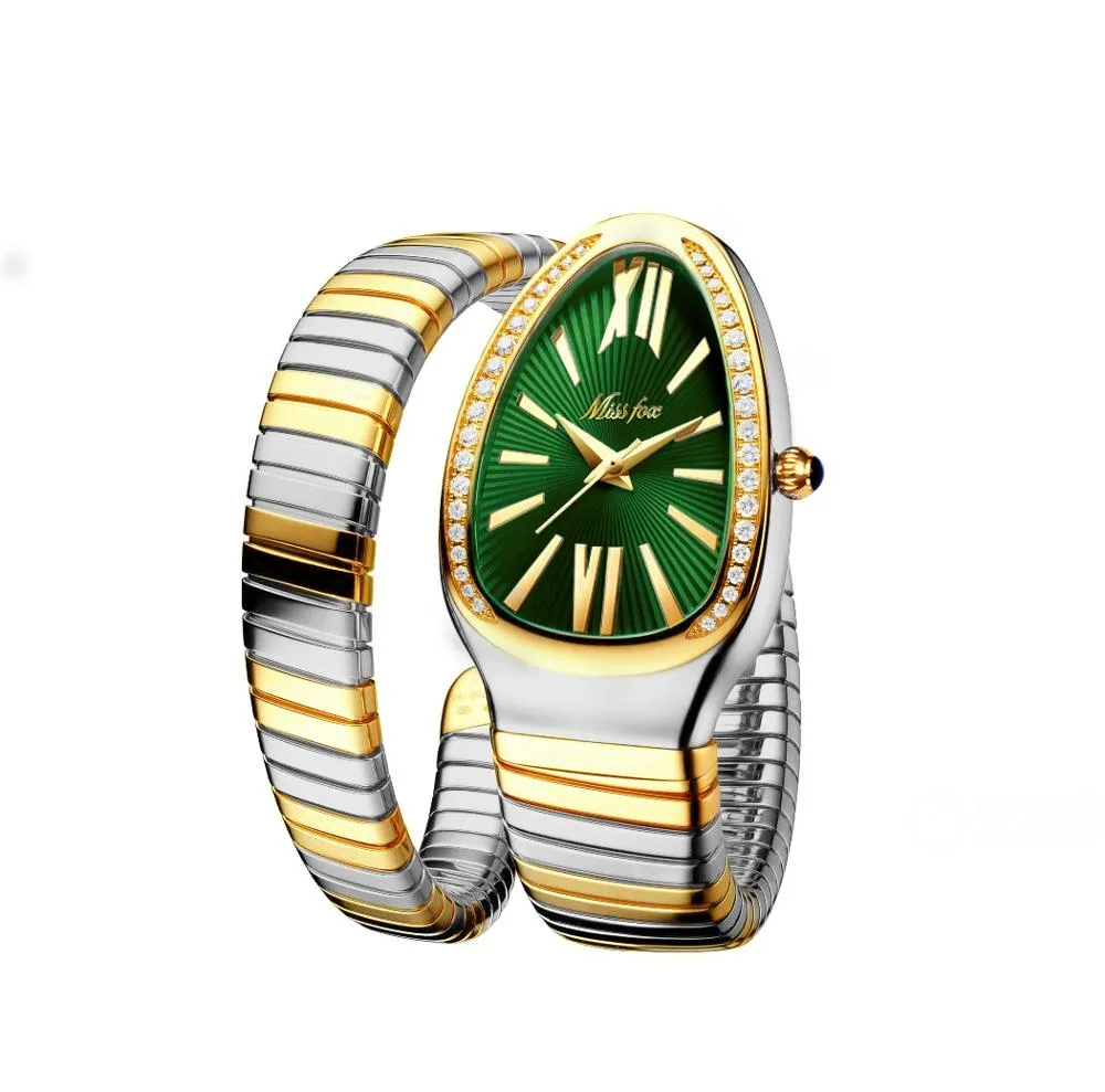 MISSFOX Women&#39;s Watches Snake Shape Luxury Wrist Watch For Women Steel Unique Gold Quartz Ladies Watch Clock Relogio Feminino