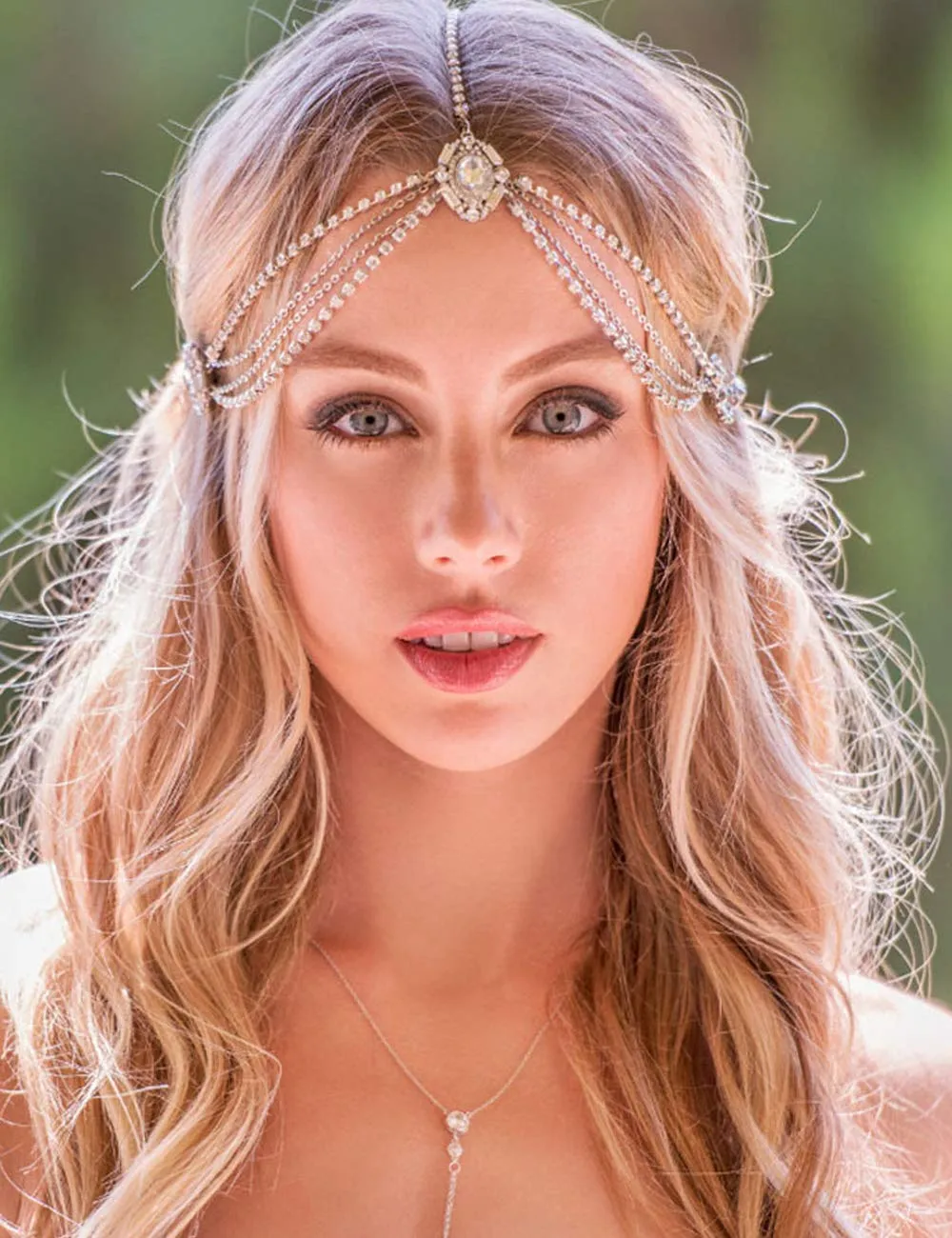 Missgrace Women Bohemian Rhinestones Gold Silver Head Chain Hair Accessories for Bridal and Girls (Silver)