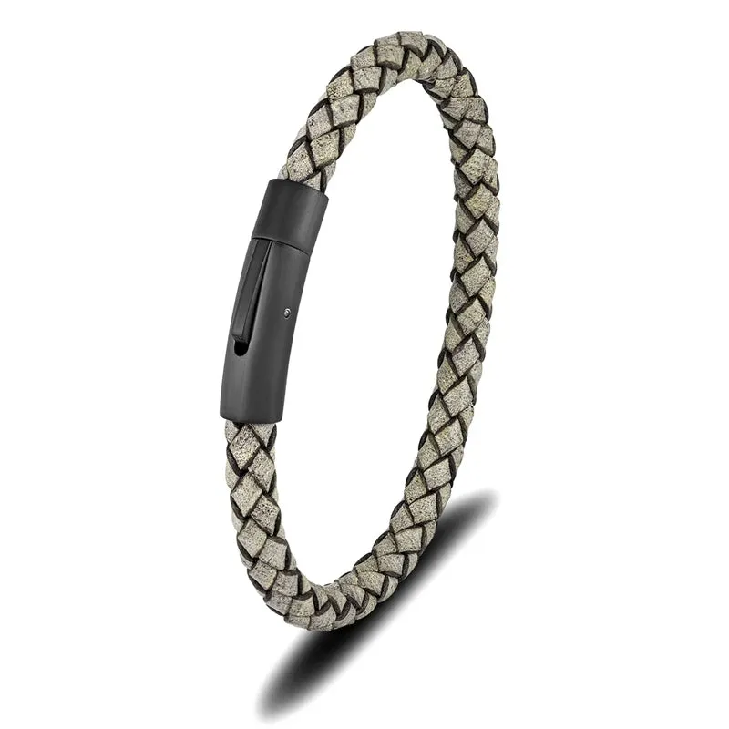 MKENDN Minimalist Men Genuine Braided Blue Leather Bracelet Matte Black Stainless Steel Magnetic Buckle Jewelry Homme Pulseras