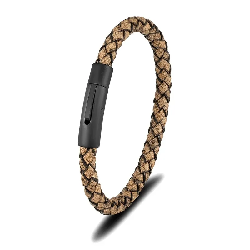 MKENDN Minimalist Men Genuine Braided Blue Leather Bracelet Matte Black Stainless Steel Magnetic Buckle Jewelry Homme Pulseras