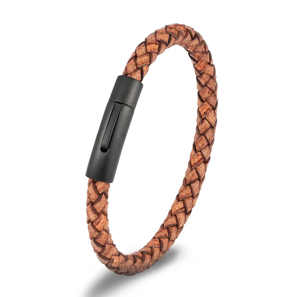 MKENDN Minimalist Men Genuine Braided Blue Leather Bracelet Matte Black Stainless Steel Magnetic Buckle Jewelry Homme Pulseras