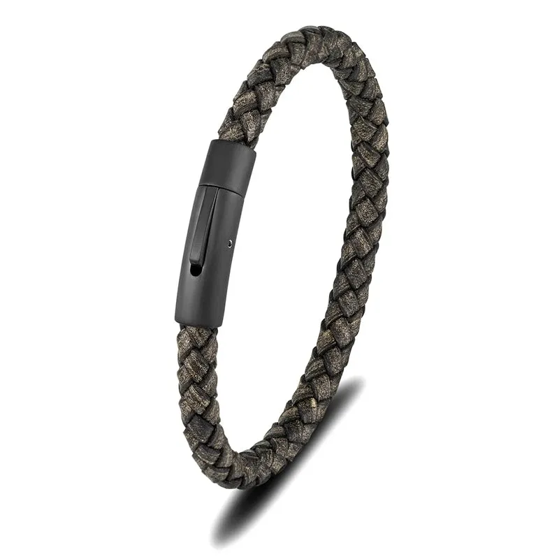 MKENDN Minimalist Men Genuine Braided Blue Leather Bracelet Matte Black Stainless Steel Magnetic Buckle Jewelry Homme Pulseras