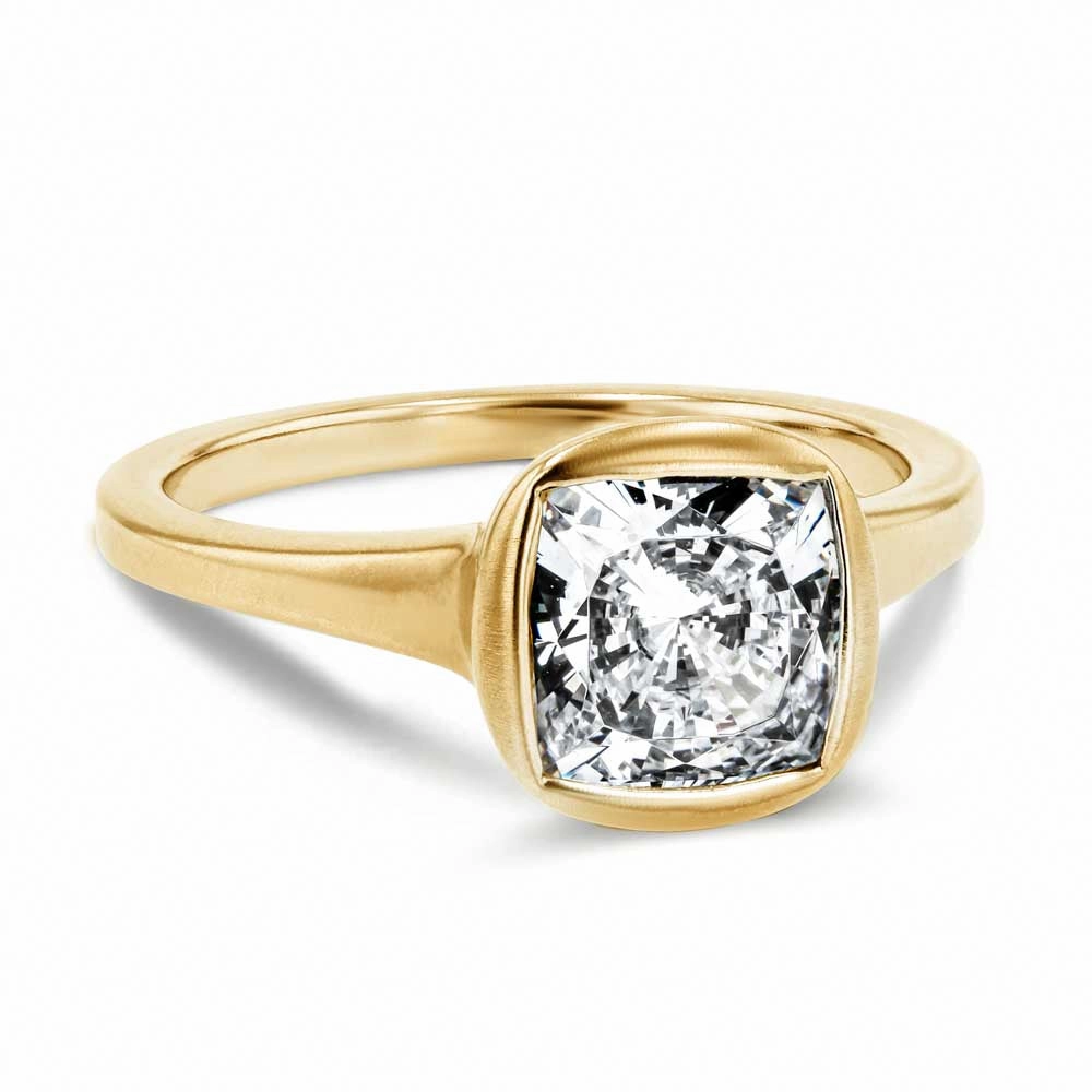 Fashionable Expression Brielle Cushion Lab Grown Diamond Satin Finish Bezel Set Artisan Solitaire Engagement Ring