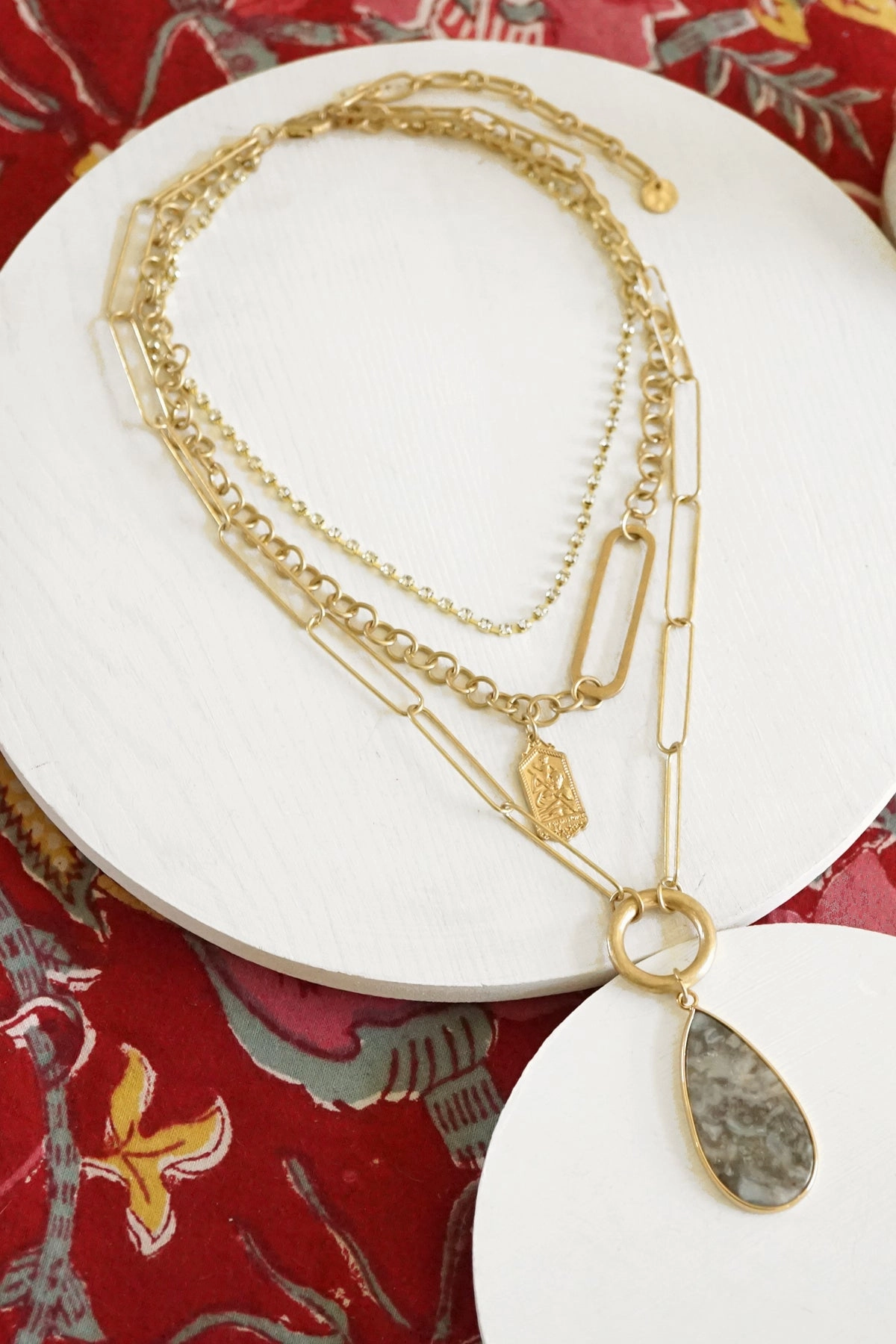 Lightweight accessory Winter Outfit Layered Statement Necklace With Gray Stone Pendant