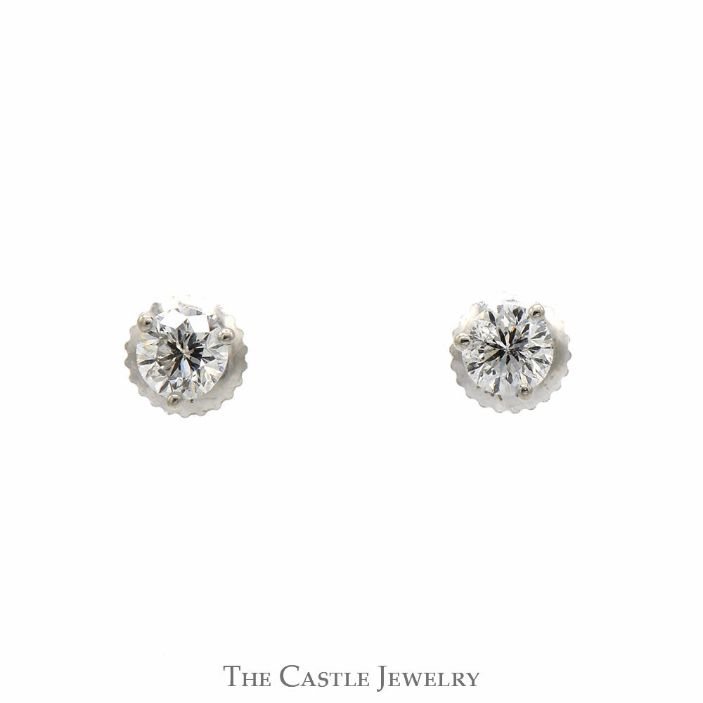 Attractive Vibe Dull Embellishment .65cttw Round Diamond Stud Earrings in 14k White Gold Screw Backs