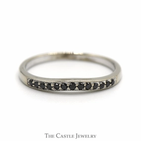 Custom Craft Curved Black Diamond Wedding Band in 10k White Gold