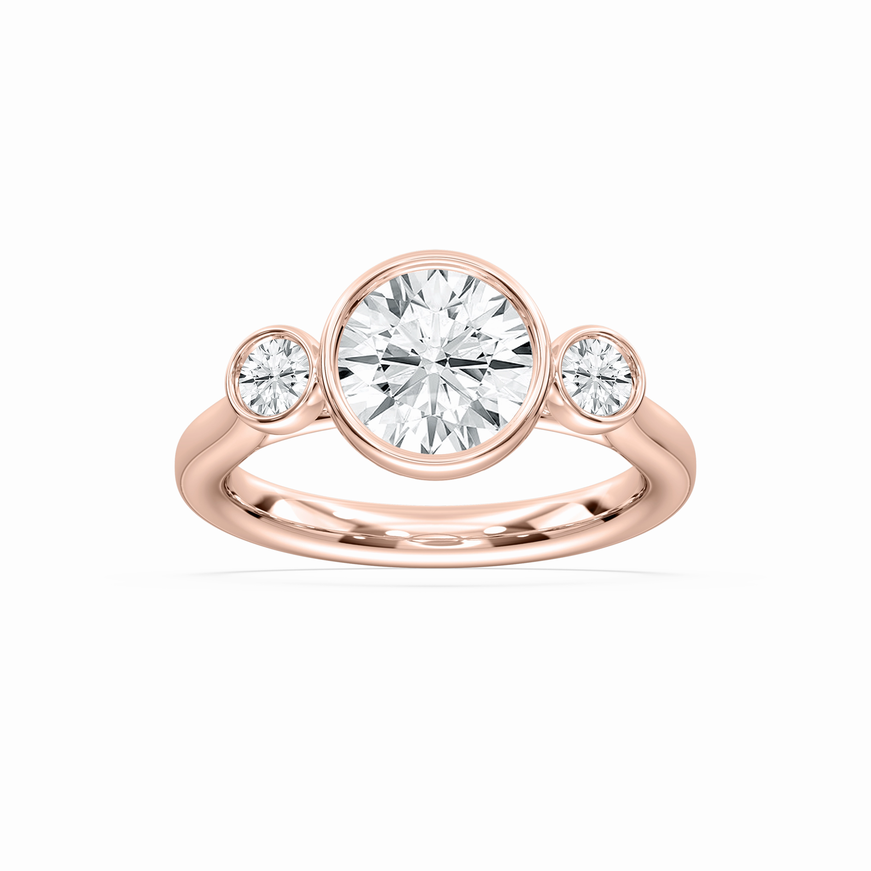 Nina 2 ? ctw Round Lab Grown Diamond Bezel Set Three Stone Engagement Ring Cost effective Modern Statement
