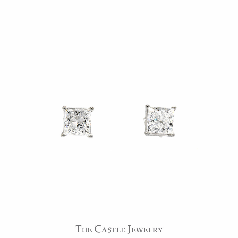 Petite Accessory Simple Must-Have 2cttw Princess Cut Lab Grown Diamond Stud Earrings in 14k White Gold