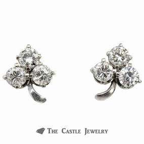 3 Leaf Clover Earrings of 1.38cttw Round Brilliant Cut Diamonds in White Gold Refined Choice