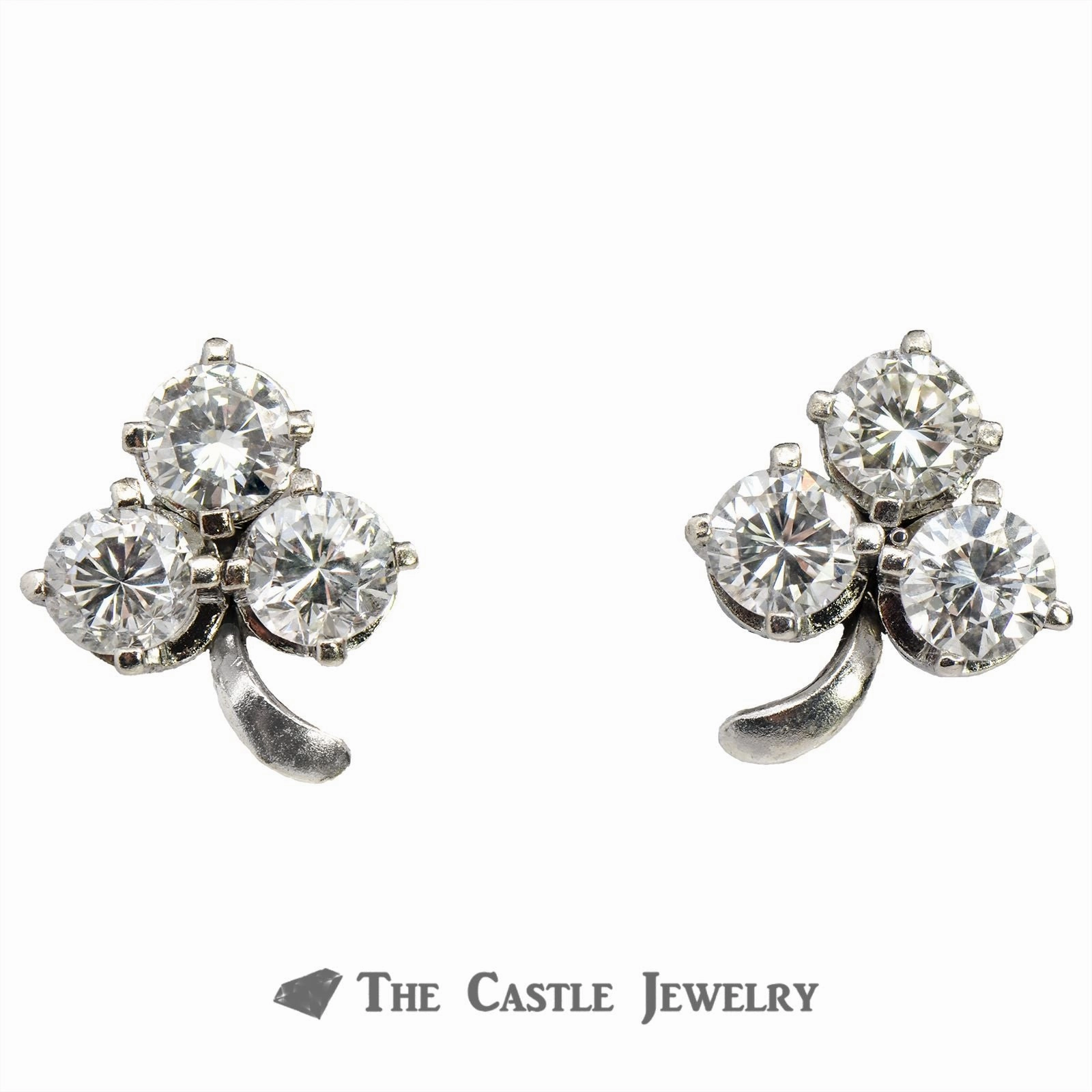 3 Leaf Clover Earrings of 1.38cttw Round Brilliant Cut Diamonds in White Gold Refined Choice
