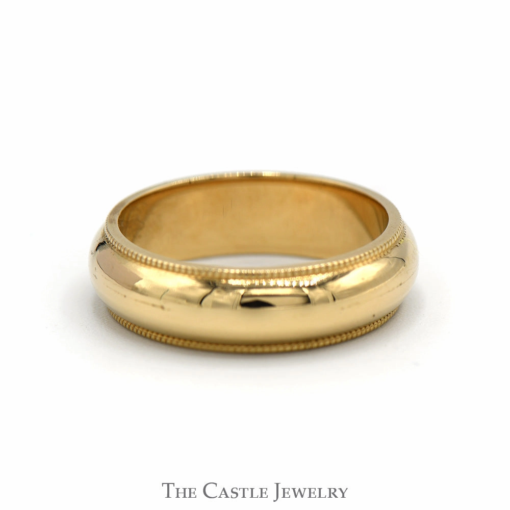 6mm Polished Wedding Band with Milgrain Edges in 14k Yellow Gold - Size 6.5 Personal Art