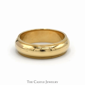 6mm Polished Wedding Band with Milgrain Edges in 14k Yellow Gold - Size 6.5 Brilliant Art Adorable Gift