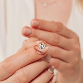 Ariel Cushion Lab Grown Diamond Eight Prong Royal Crown Hidden Halo Engagement Ring Trendy Craft