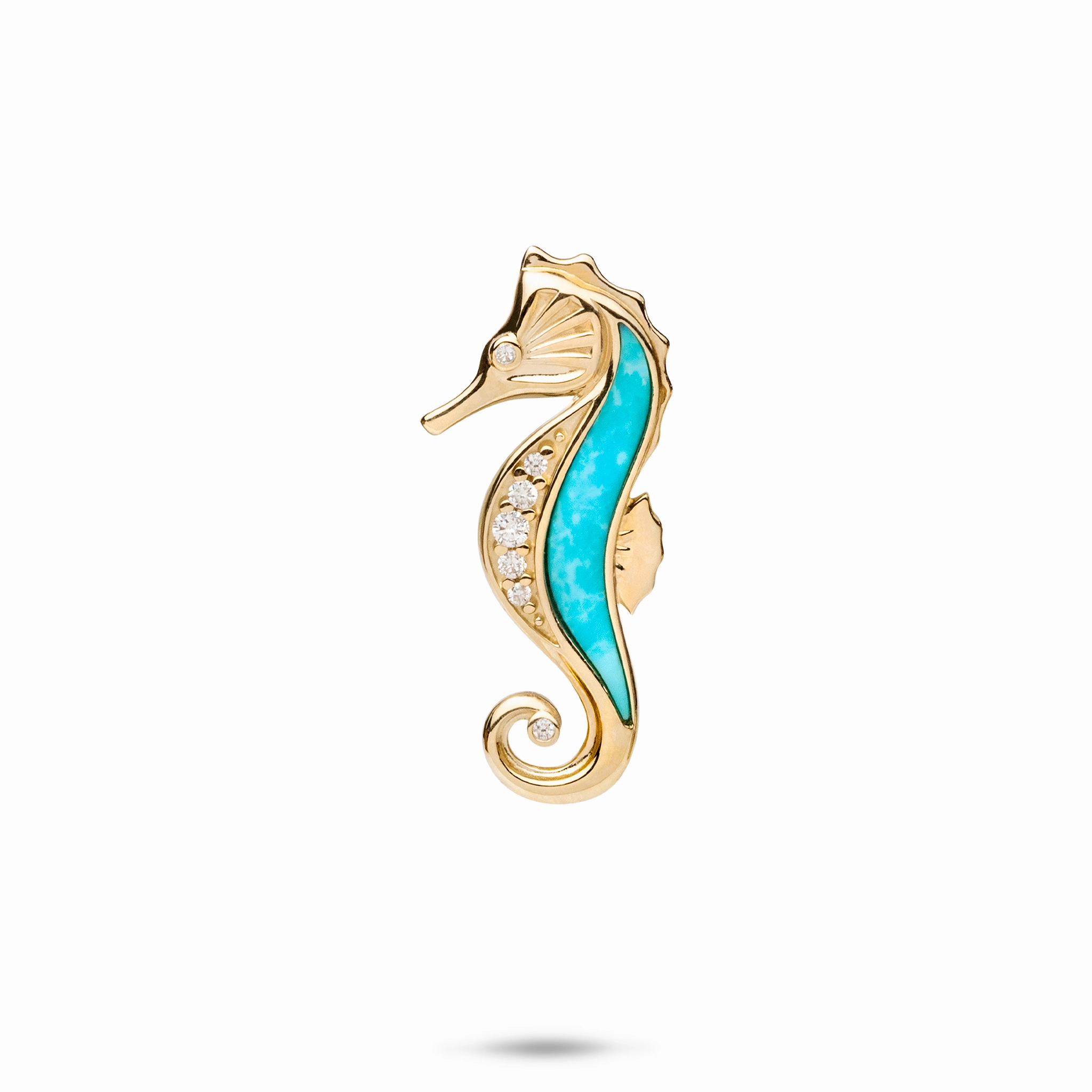 Sparkling Piece Elegant Feel Sealife Seahorse Turquoise Pendant in Gold with Diamonds - 27mm