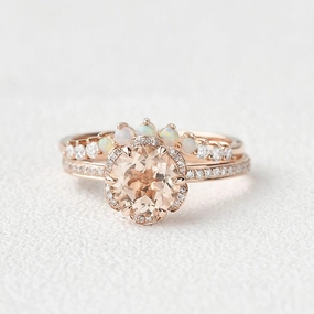 1.25ct Morganite Floral Vintage Cluster Ring Set 2pcs Gleaming Form Beach Vibes