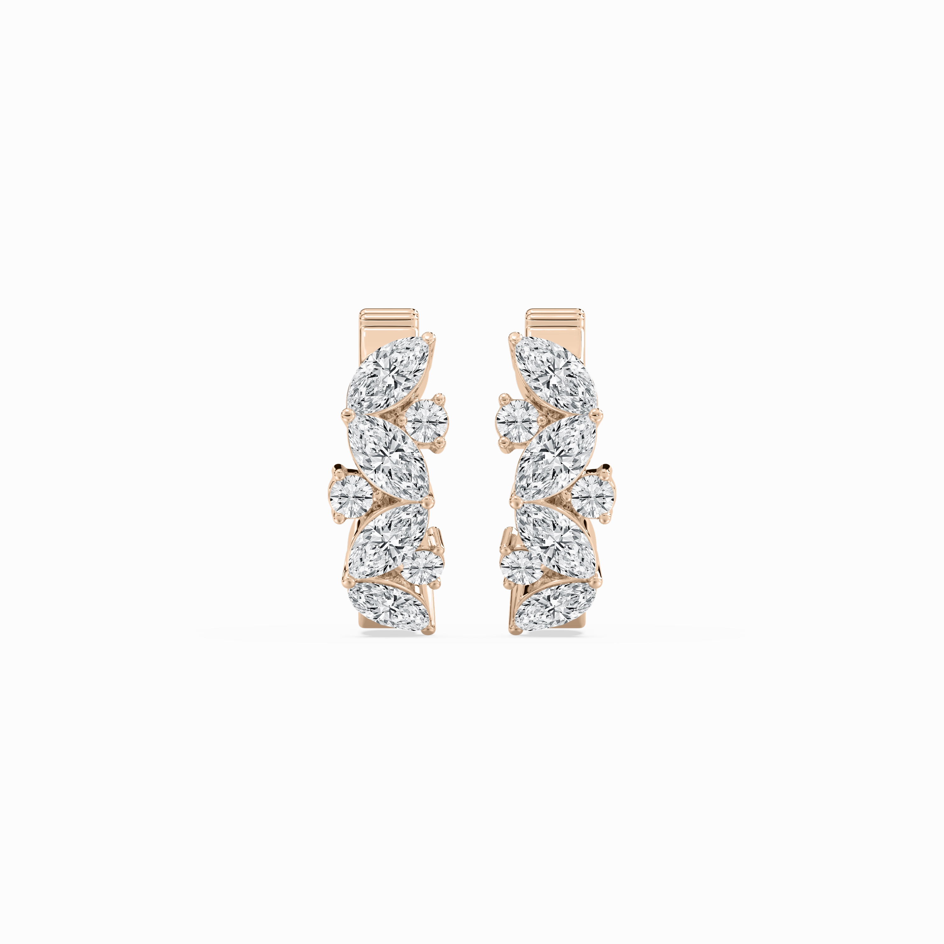Abstract Adornment Statement Trinket 1 ctw Marquise and Round Lab Grown Diamond Petite Huggie Hoop Earrings