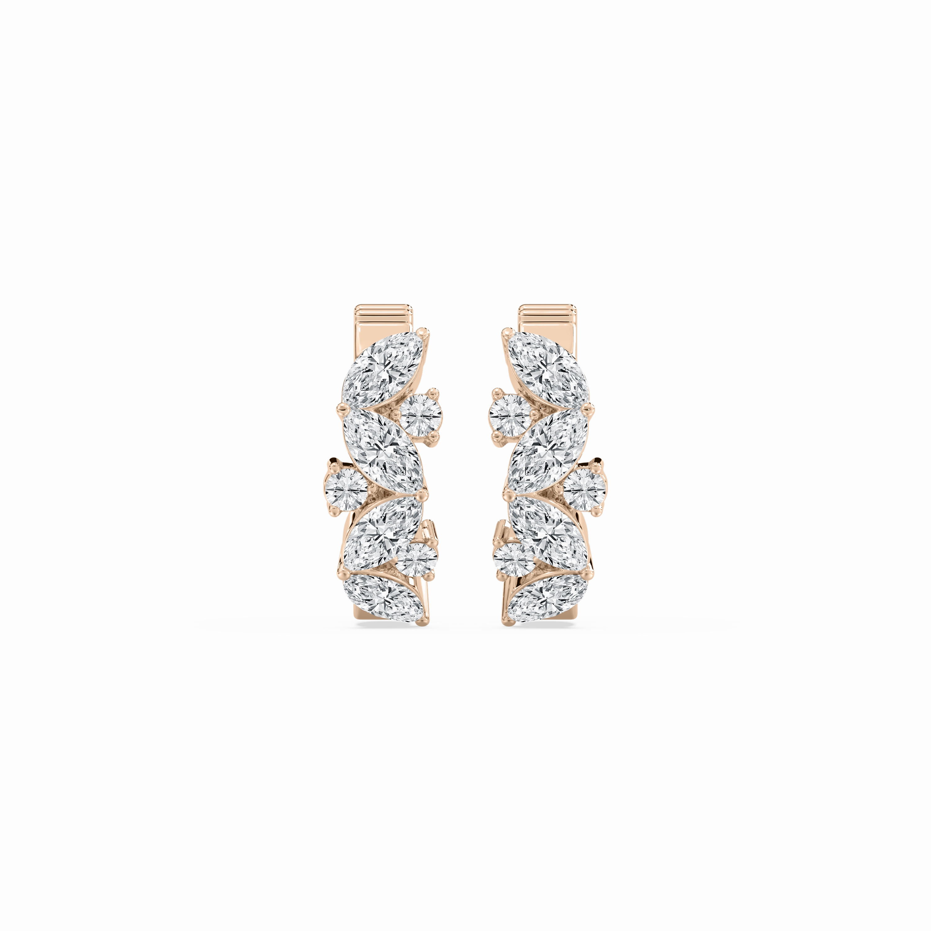 Shiny appearance 1 ctw Marquise and Round Lab Grown Diamond Petite Huggie Hoop Earrings