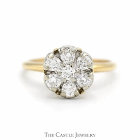 7 Round 3/4cttw Diamond Cluster Ring in 14k Yellow Gold Contemporary Grace