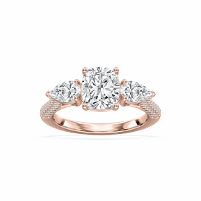 Lovely Design Romantic Accent Phoebe 3 1?? ctw Cushion Lab Grown Diamond Pave Three Stone Engagement Ring
