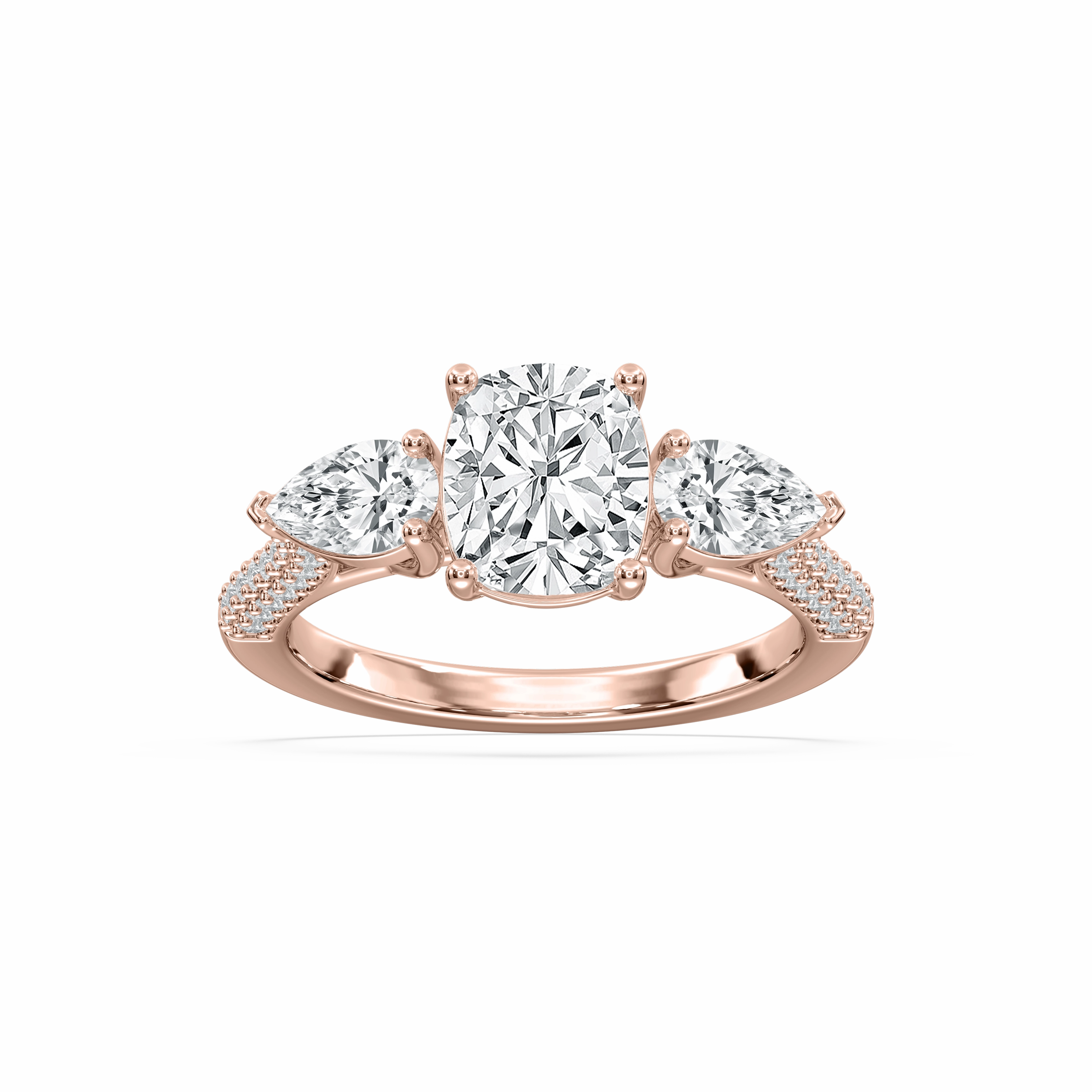 Charming Gift Phoebe 3 1?? ctw Cushion Lab Grown Diamond Pave Three Stone Engagement Ring