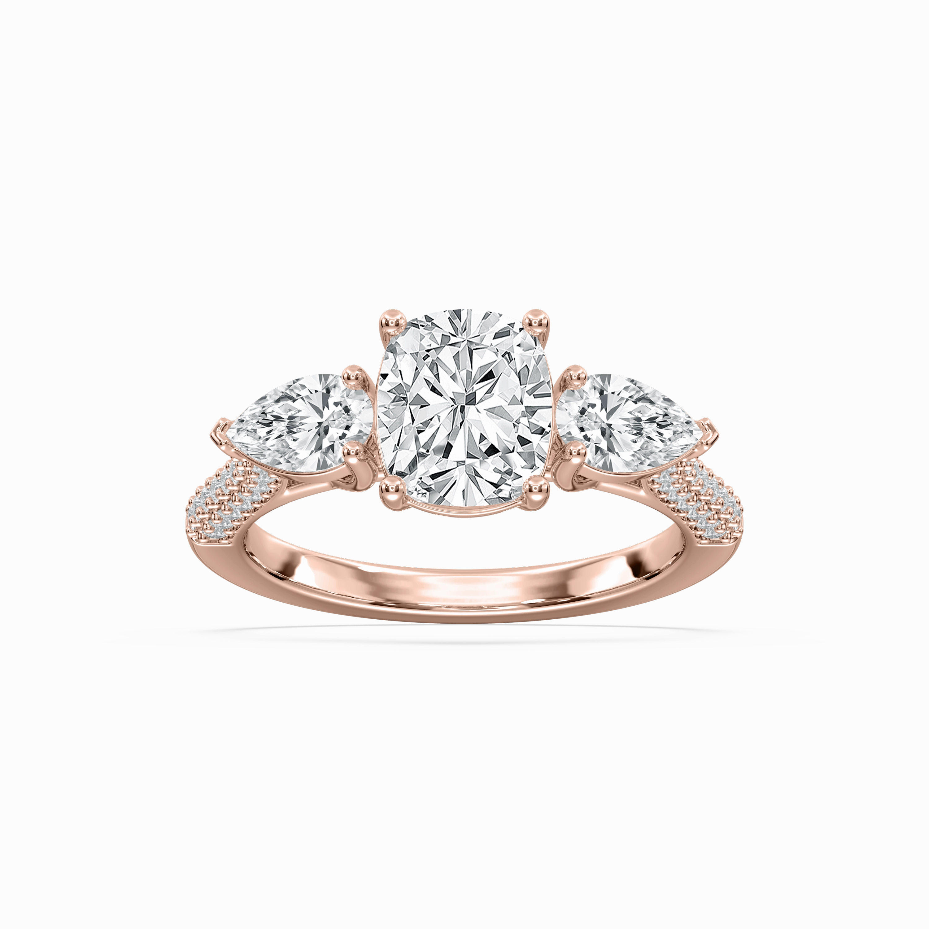 Phoebe 3 1?? ctw Cushion Lab Grown Diamond Pave Three Stone Engagement Ring festival look