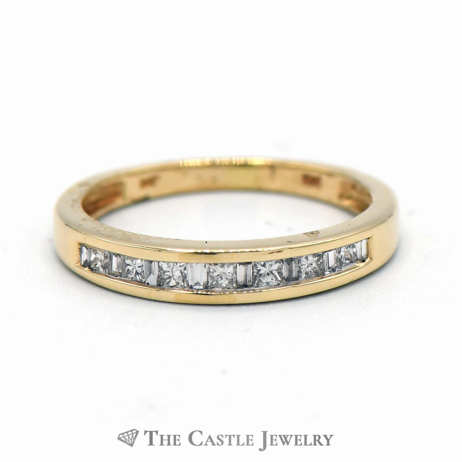 Alternating Princess Cut & Baguette Diamond Band in 14K Yellow Gold Beautiful Work Eternal Ornament