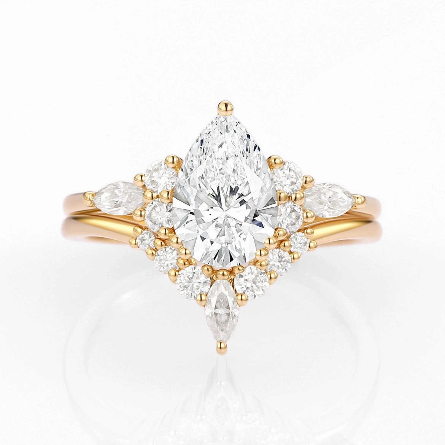 Modern Pear Cut Lab Grown Diamond Engagement Ring Set 2pcs Timeless Match Dainty Touch