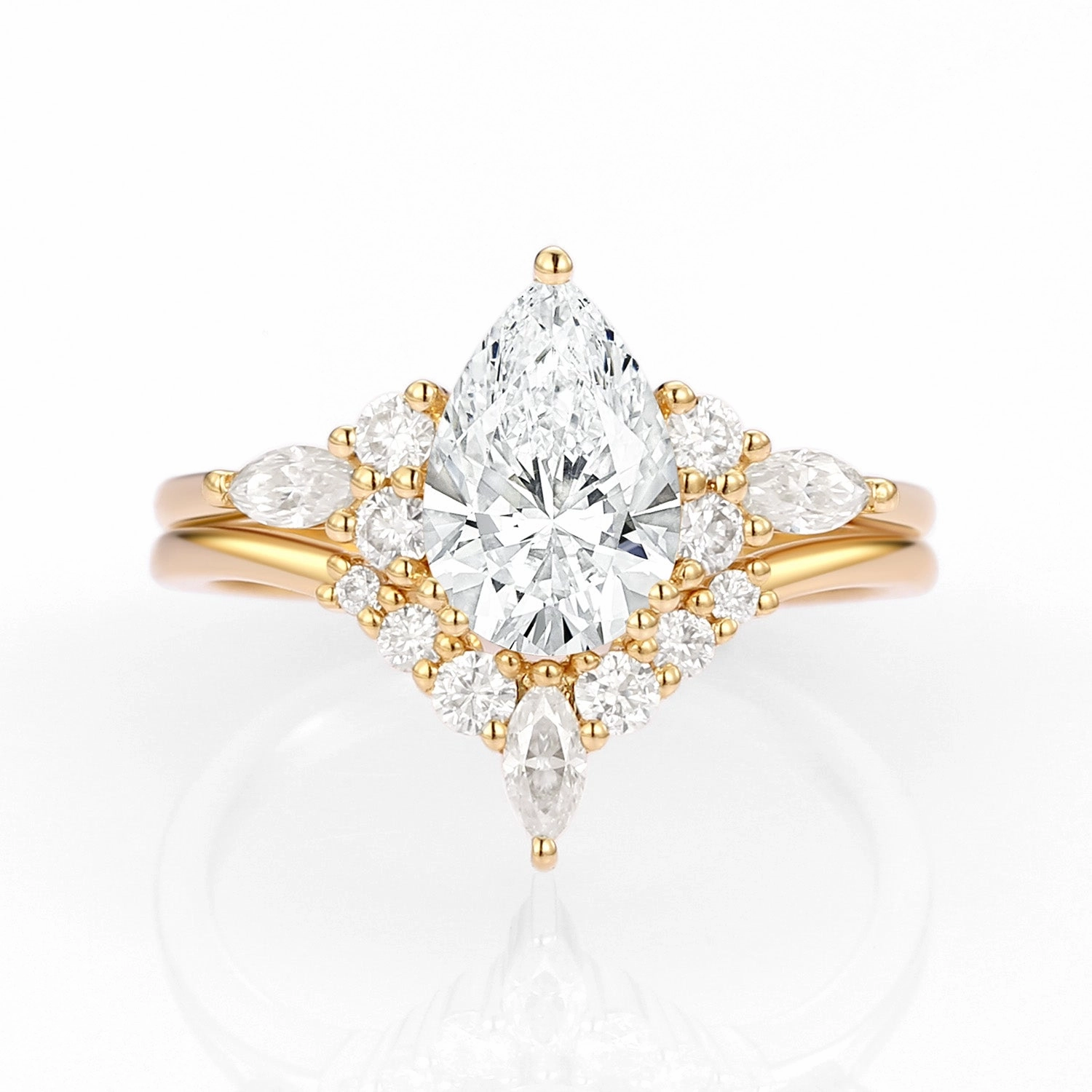 Modern Pear Cut Lab Grown Diamond Engagement Ring Set 2pcs Graceful Highlight