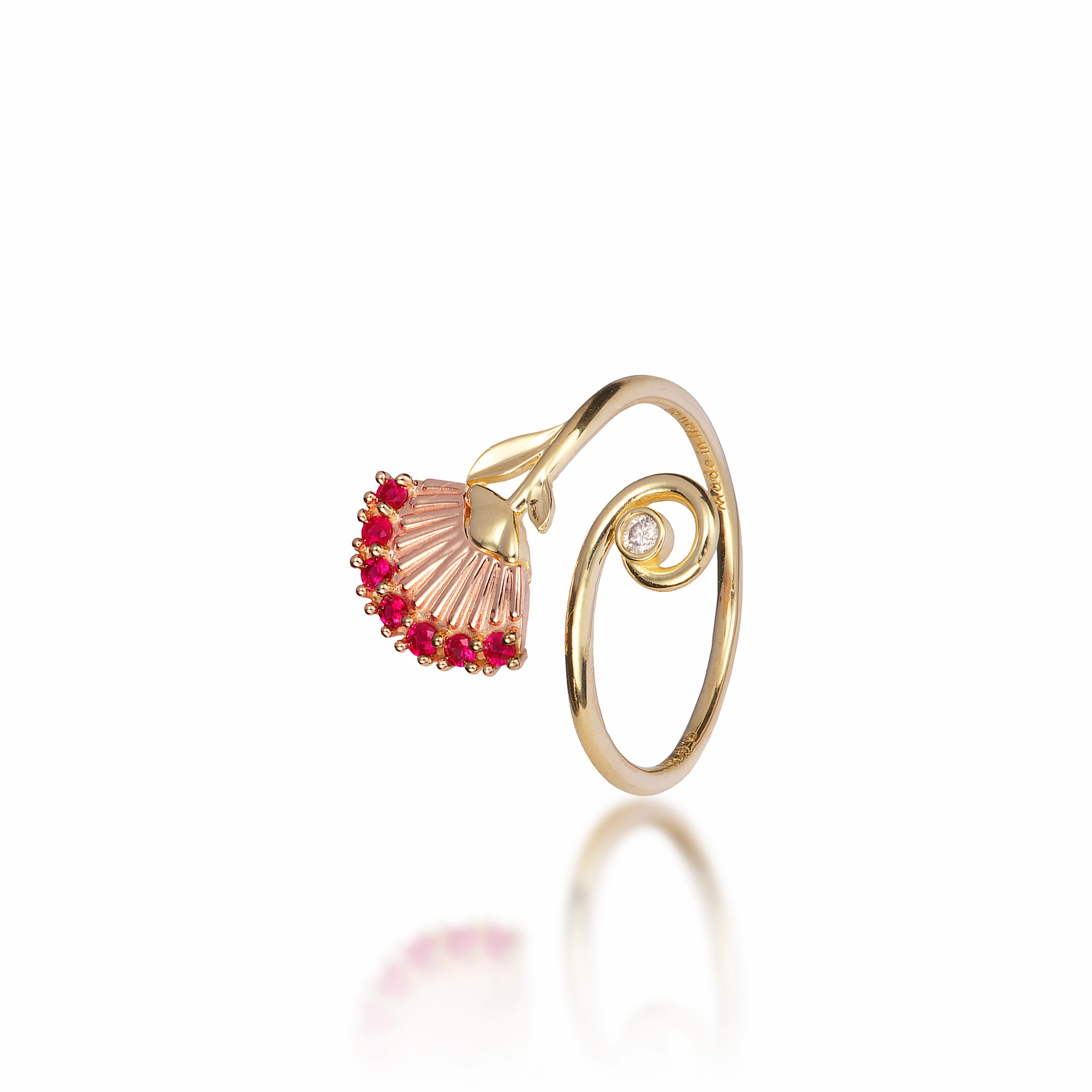 summer look Modern Detailing ???hi?a Lehua Ruby Ring in Two Tone Gold with Diamond - 18mm