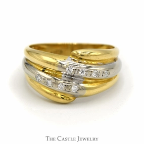 Vintage 18K Gold Wide Diamond Band with White Gold Overlay Ethnic Inspiration Physical Product